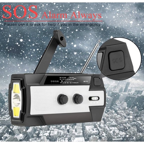Weather Radio Solar Hand Crank Radio Power Bank, USB Charger, Reading Lamp, SOS - Picture 3 of 6